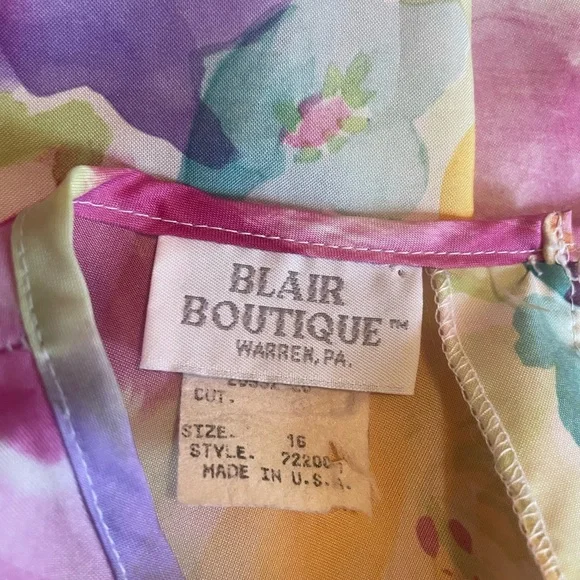 Vintage Blair Women’s Blouse Bold Floral Bright Short Sleeve Top Size 16 L XL - Picture 13 of 16